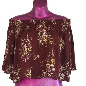 ASTR The Label Maroon Floral Off Shoulder Blouse Top S